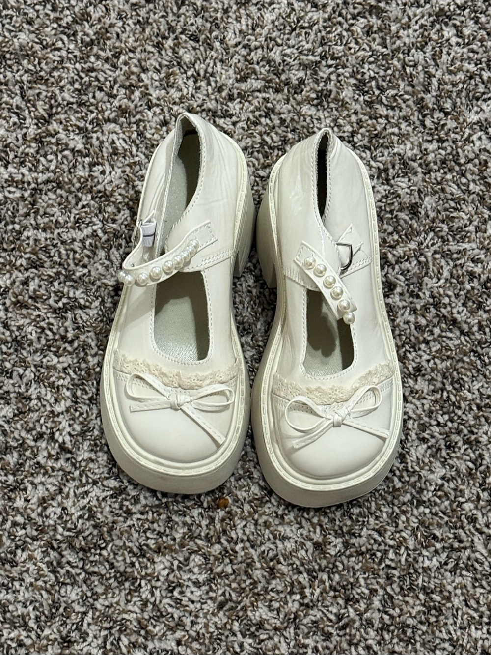 Cream Pearl Strap Dress Shoes